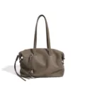 Elegante Leder Umhängetasche für Damen, große Kapazität modische Handtasche mit zwei Henkeln. - Elefantengrau