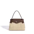 Woven straw handbag for women, chic top handle shoulder bag with leather flap closure, summer beach bag. - 28*12*19cm / Brown