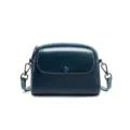 Dark blue leather crossbody bag for women, classic vintage shoulder bag with front flap. - Teal