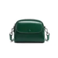 Dark green leather crossbody bag stylish retro shoulder bag compact round purse for women - Avocado Green