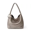 Handmade Woven Metallic Shoulder Bag Casual Large Capacity Tote Bag Vacation Style - L / Silver