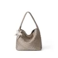 Metallic woven shoulder bag with star charm, casual hobo tote bag for women daily use. - M / Silver