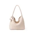 Beige woven leather shoulder bag with stylish star charm, elegant casual hobo tote. - M / White