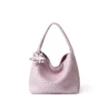 Light purple woven leather hobo shoulder bag with stylish star charm for women daily use. - L / Pearl White