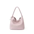Pink woven shoulder hobo bag stylish casual bucket handbag with cute star charm accessory - M / Pearl White