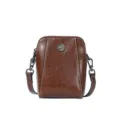 Petite sacoche bandoulière en cuir véritable pour femme, sac à main rétro pour téléphone. - Couleur café (cuir de vachette)