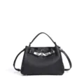 Bolso de mano elegante de cuero genuino, bolso cruzado negro vintage clásico para mujer moderna. - Negro