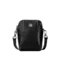 Sac bandoulière noir en cuir ciré pour téléphone, pochette compacte en cuir véritable avec fleur chic. - Noir Cuir