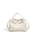 Bolso de Hombro Tipo Cubo de Cuero Vacuno Blanco Roto Estilo Vintage Casual Elegante - Blanco Crema