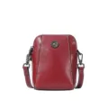 Sac bandoulière en cuir ciré rouge, élégant mini étui de téléphone pour femme au quotidien casual. - Rouge vin (cuir de vachette)