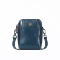 Women's oil wax genuine leather small crossbody bag fashion casual retro mobile phone bag - Peacock Blue (Cowhide)