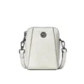 Stylish women's oil wax leather mini crossbody bag with metal daisy decor for daily use. - Milk White (Cowhide)