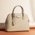Sac à main femme en cuir véritable style dôme élégant sac porté épaule beige chic - Gris éléphant