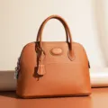 Sac a main dome classique en cuir veritable pour femme, elegant sac cabas elegant de style. - Brun doré