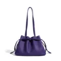 Bolso de Cubo con Cordón Estilo Coreano Bolso de Hombro de Cuero Genuino Morado - Púrpura Arándano