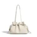 Elegante bolso de hombro de cuero genuino para mujer, bolso cubo minimalista para trabajo. - Blanco Crema