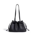 Black genuine leather shoulder bag minimalist drawstring tote casual daily commute women handbag - Black