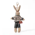 Porte-clés peluche lapin pied-de-poule mignon sac breloque jouet en peluche douce - Kaki