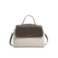 Sac à main bicolore en cuir pour femme, élégant sac porté épaule et poignée pour le travail quotidien. - Beige et Café