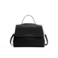 Sac à main noir en cuir véritable, élégant sac porté épaule et sac bandoulière polyvalent. - Noir
