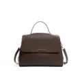 Brown leather women handbag top handle shoulder crossbody casual commuting versatile bag - Coffee