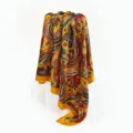 Luxury satin square scarf featuring a vibrant yellow paisley print with a smooth silk-like texture - 90x90cm / Yellow (D9045)