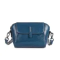 Stylish blue oil wax leather crossbody bag for women, vintage shell shoulder bag. - Teal