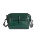Dark green leather shoulder bag, stylish oil-wax cowhide crossbody shell handbag for women. - Avocado Green
