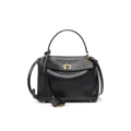 Womens black leather top handle bag, luxury design crossbody shoulder bag for daily use - Mini Black Gold Buckle