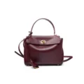 Burgundy leather top handle bag elegant shoulder crossbody handbag for women stylish daily wear - Mini Wine Red Gold Buckle