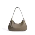 Minimalistische taupefarbene Leder Hobo Schultertasche, elegantes Mond-Design für Arbeit. - Elefantengrau