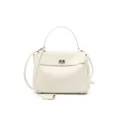 White leather top handle handbag women shoulder crossbody bag with metal lock design - Mini White Silver Buckle