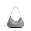 Minimalistische graue Leder Halbmond Umhängetasche, vielseitige Damen Handtasche mit Quaste. - Glen-Grau