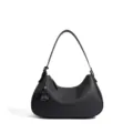 Bolso de hombro hobo de cuero negro minimalista, bolso de mano de media luna versátil. - Negro