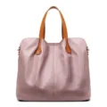 Leather tote bag for women, stylish shoulder handbag with top handles and stylish contrasting design. - Pink