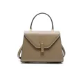 Sac à main trapèze élégant en cuir véritable avec poignée supérieure et fermoir métallique. - S / Gris éléphant