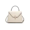 Off-white leather top handle shoulder bag, elegant commuting handbag with metal clasp. - S / White