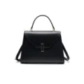 Black leather top handle shoulder bag for women, classic structured work commute handbag. - S / Black