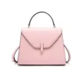 Pink leather handbag with top handle and metal lock closure for women daily commuter fashion style - L / Pink