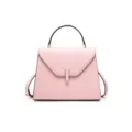 Pink genuine leather top handle shoulder bag, elegant trapezoid work commuting handbag for women. - S / Pink