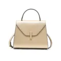 Gold leather top handle shoulder bag with flap closure and elegant structured design for women. - L / Gold