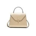 Elegant gold leather handbag with top handle and metal clasp closure for women commuting. - S / Gold