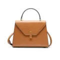 Classic brown leather top handle handbag, elegant commuting shoulder bag for daily office women. - L / Golden Brown