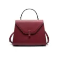 Red leather handbag for women, elegant top handle shoulder bag for commuting, large capacity fashion tote. - L / Burgundy