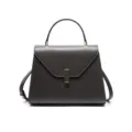 Dark grey leather top handle shoulder bag, elegant commuter handbag variant with gold hardware. - L / Dark Gray