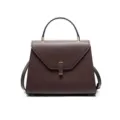 Brown leather top-handle bag with structured design and elegant metallic lock closure. - L / Ebony