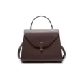 Brown genuine leather shoulder handbag, elegant trapezoid work commuting variant bag. - S / Ebony