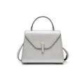 Silver leather top handle shoulder bag, elegant commuting tote with structured design and strap. - S / Silver