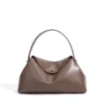 Elegant brown leather shoulder bag with slouchy design, top handle and turn-lock closure. - Mocha Brown