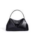 Sac à main noir en cuir avec poignée, sac porté épaule minimaliste élégant pour le travail quotidien. - Noir